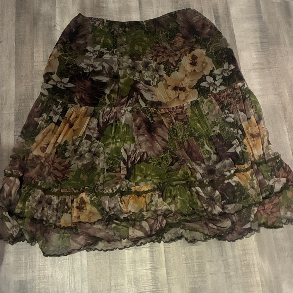 Lapis Floral A-Line Skirt in Green and Brown